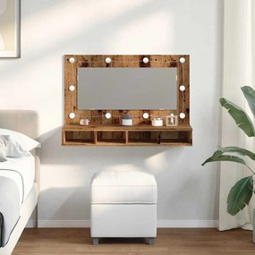 antik fa tükrös szekrény LED-ekkel 90x31,5x62 cm
