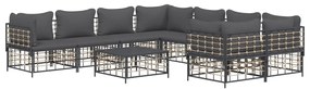 9 részes antracitszürke polyrattan kerti ülőgarnitúra párnákkal