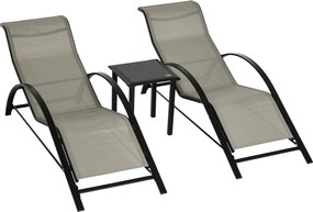 Outsunny 2 db Modern Designű Napozóágy Üveglapos Kávézóasztallal Epoxi Fém Szürke Textilene | Aosom