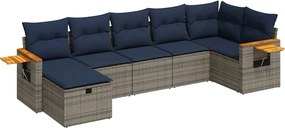 vidaXL 7 részes szürke polyrattan kerti ülőgarnitúra párnákkal