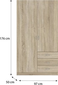 Riava gardróbszekrény 97cm 2D3S Sonoma Oak