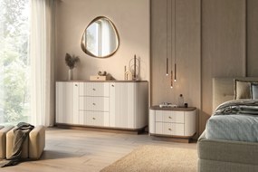 Vesper komód 160 cm fiókokkal - kasmír / dió / arany fogantyúk