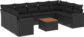 vidaXL 10 részes fekete polyrattan kerti ülőgarnitúra párnákkal