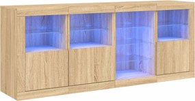 vidaXL sonoma tölgy színű tálalószekrény LED-világítással 164x37x67 cm