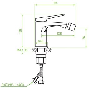 Laveo Rubio, h-129 bidé csaptelep ClickClack leeresztő csavarral, fekete-arany fényes, LAV-BVR_732G