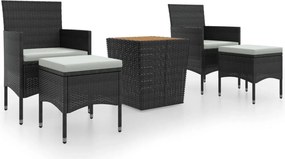 vidaXL 5 részes fekete polyrattan és tömör akácfa kerti bisztrószett