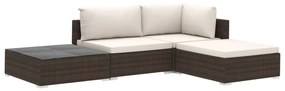 4-részes barna polyrattan kerti bútorszett párnákkal