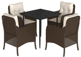 vidaXL 5 részes barna polyrattan kerti étkezőgarnitúra párnákkal