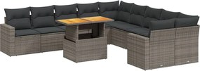 vidaXL 11 részes szürke polyrattan kerti ülőgarnitúra párnákkal