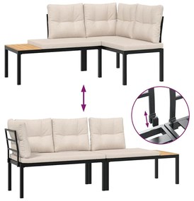 5 részes fekete porszórt acél kerti kanapészett párnával