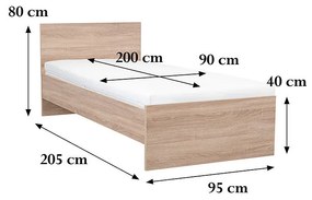 Miami egyszemélyes ágy 90x200 cm sonoma tölgy-sonoma tölgy