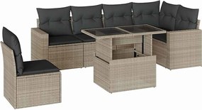 vidaXL 7 részes világosszürke polyrattan kerti ülőgarnitúra párnákkal