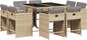 vidaXL 9 részes vegyes bézs polyrattan kerti étkezőgarnitúra párnákkal
