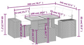 5 részes fekete polyrattan kerti kanapészett párnákkal
