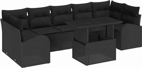 vidaXL Kerti Kanapé Szett párnával 8 pcs Fekete Poli rattan