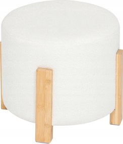 Dekoratív fehér puff 37,5 cm Bansa bambusz lábak nappaliba hálószobába