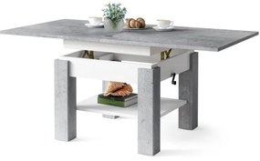 Átalakítható CALEB konferencia/étkezőasztal emelhető lappal, szürke beton/fehér