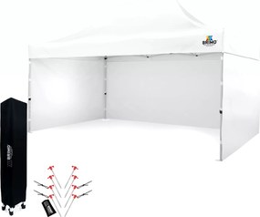 Kerti sátor 3x4,5m Acél | Gyorsan felállítható Pavilon Eseményekhez és Partikhoz - plusz 3 oldalfal - Fehér