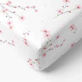 Goldea pamut körgumis lepedő - cseresznyevirágok 80 x 160 cm