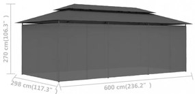 antracitszürke pavilon függönyökkel 600 x 298 x 270 cm