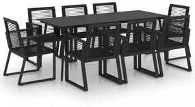 9 részes fekete PVC rattan kültéri étkezőgarnitúra