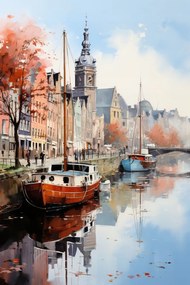 Vászonkép Canvas Város Óváros Bérházak Csatorna Híd Kilátás 40x60