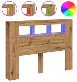 kézműves tölgyszínű szerelt fa LED-es fejtámla 140x18,5x103,5cm