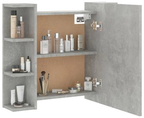 betonszürke tükrös szekrény LED-ekkel 70 x 16,5 x 60 cm