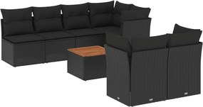 vidaXL 8 részes fekete polyrattan kerti ülőgarnitúra párnákkal