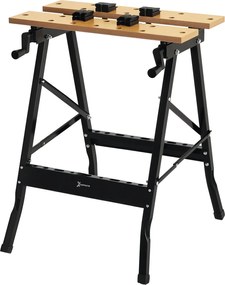 DURHAND Összecsukható Munkaasztal 4 Rögzítőfurattal Fűrészeléshez Házi Karpentermunkákhoz Vas MDF Támogatás 70 kg 56x62x75 cm Natúr Fekete | Aosom