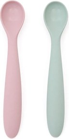 Rózsaszín-türkiz műanyag-szilikon gyerek kanál szett 2 db-os Lili – Kave Home
