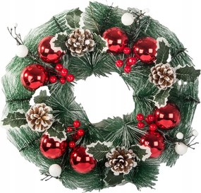 Karácsonyi koszorú dekoráció piros-fehér karácsonyra