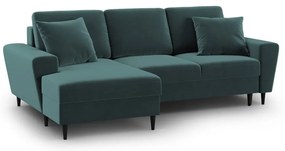 Petróleum színű bársony kinyitható tárolóhelyes sarokkanapé (bal oldali-heverő résszel) Kyoto – Cosmopolitan Design