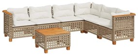 7 részes bézs polyrattan kerti ülőgarnitúra párnákkal