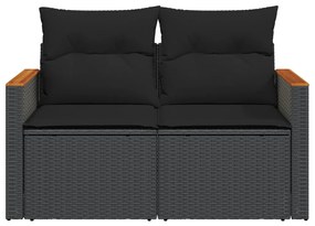 2 személyes fekete polyrattan kerti kanapé párnával