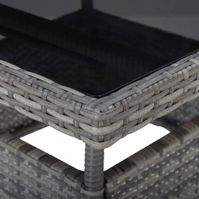 szürke polyrattan és üveg kültéri étkezőasztal