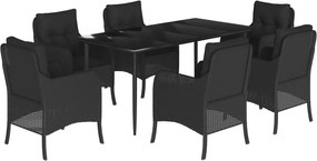 vidaXL 7 részes fekete polyrattan kerti étkezőgarnitúra párnával