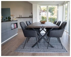 Sötétkék kárpitozott karfás étkezőfotel szett 2 db-os Harbo – House Nordic