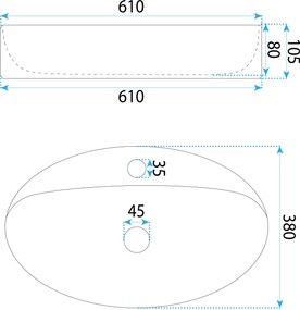 Rea Nastazja, pultra szerelhető mosdó 610x375x105 mm, fényes fehér, REA-U6359