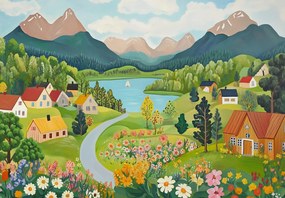 Fotótapéta - Falu a hegyekben (147x102 cm)