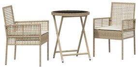 3 darabos Kerti Bistro Szett párnákkal Bézs Poly Rattan