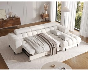 Krémszínű buklé kinyitható-tárolóhelyes sarokkanapé (jobb oldali-heverő résszel) Felro – ELTAP