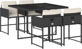 vidaXL 5 részes fekete polyrattan kerti étkezőgarnitúra párnákkal
