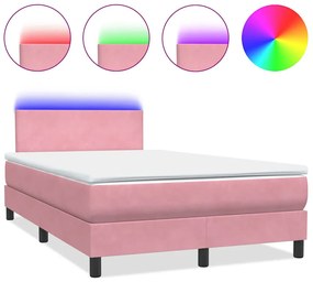 vidaXL rózsaszín bársony rugós és LED-es ágy matraccal 120x220 cm