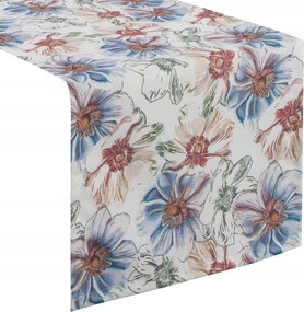 Dekorációs futópad Flore 40x140 fehér kék sötét rózsaszín virágok