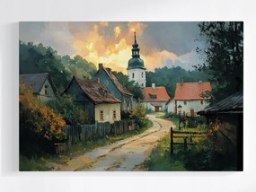 Poszter Tájkép Falu Házak Templom Út Alföld 60x40