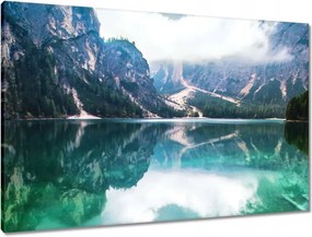 Vászonkép 90x60 Csónak a hegyi tavon