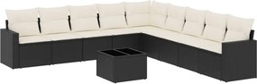 vidaXL 10 részes fekete polyrattan kerti ülőgarnitúra párnákkal