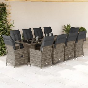 11 részes szürke polyrattan kerti bisztrógarnitúra párnákkal