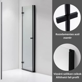 Stuxi Verona Black 70/80/90/100/110/120 cm széles csukló zuhanyajtó, 6 mm vízlepergető üveggel, fekete profillal